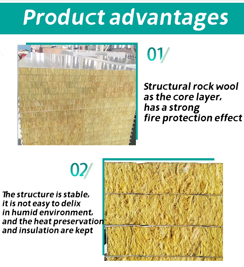 50mm/75mm/100mm Thickness Building Material Rock Wool Sandwich Panels Partition Sandwich Wall Panel Pu Decorative Siding
