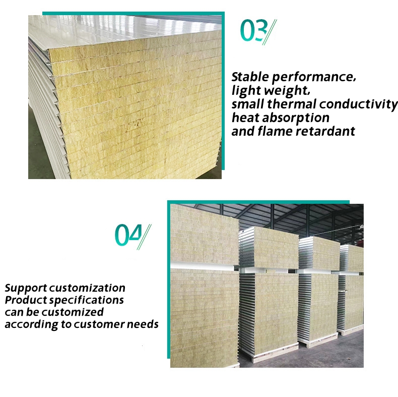 50mm/75mm/100mm Thickness Building Material Rock Wool Sandwich Panels Partition Sandwich Wall Panel Pu Decorative Siding